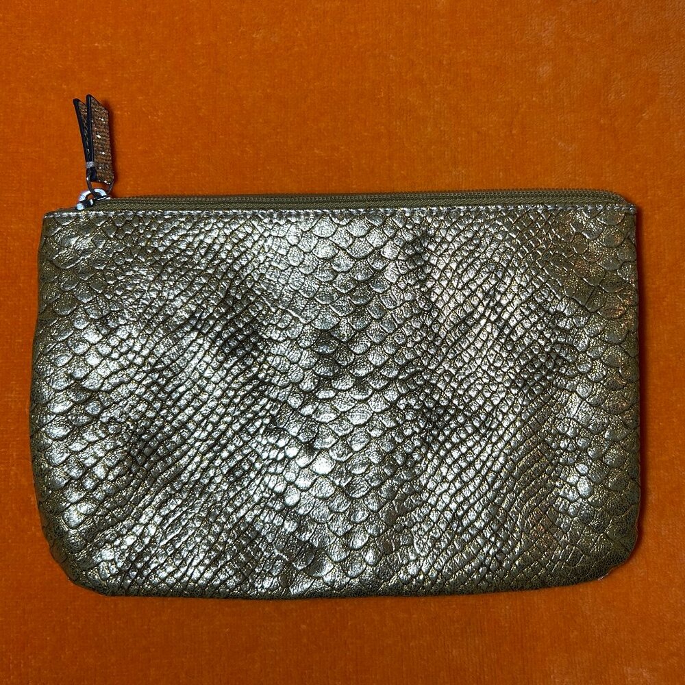 Womens evening gold scale mini handbag/clutch with zipper
